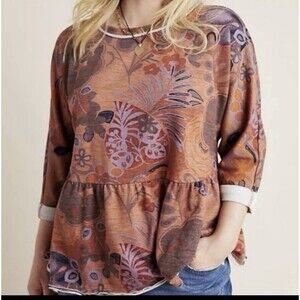 Anthropologie Saturday Sunday Colleen Floral Babydoll Sweater Boho Summer Medium
